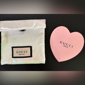 Beautiful Gucci Beauty Pink Heart-Shaped Compact Mirror with Cream Pouch, NWT!
